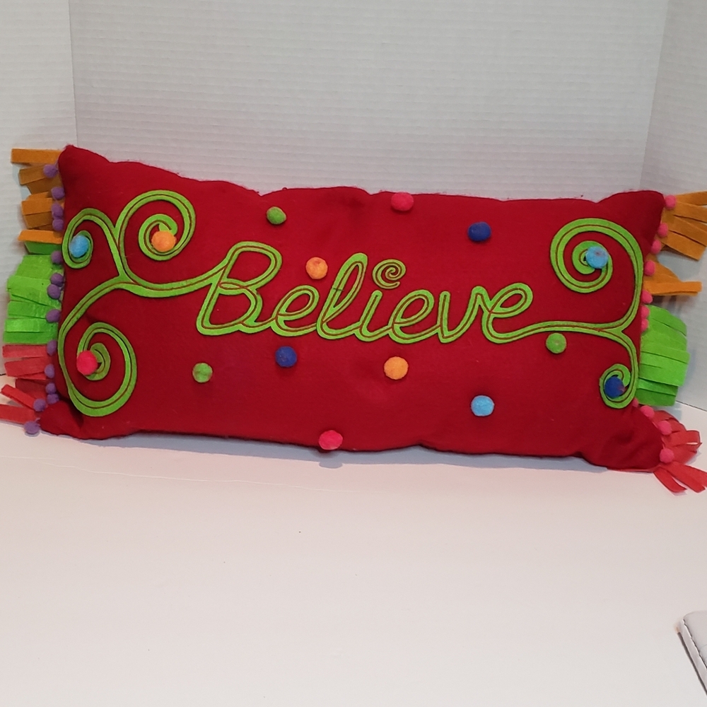 Christmas Holiday Throw Pillow Believe Festive
